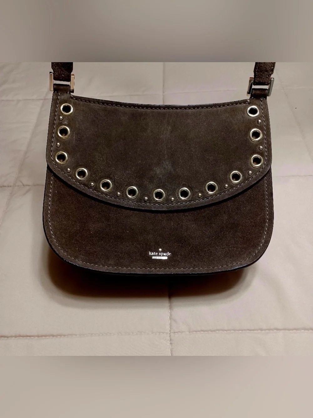 kate spade brown suede eyelet saddle crossbody